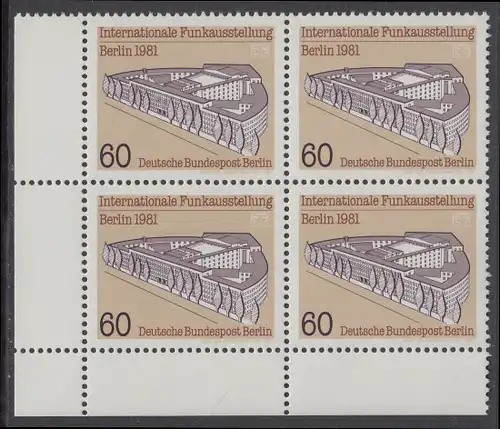 BERLIN 1981 Michel-Nummer 649 postfrisch BLOCK ECKRAND unten links - Internationale Funkausstellung (IFA), Berlin