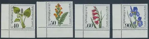 BERLIN 1981 Michel-Nummer 650-653 postfrisch SATZ(4) EINZELMARKEN ECKRÄNDER unten links - Gefährdete Moor-, Sumpfwiesen- und Wasserpflanzen