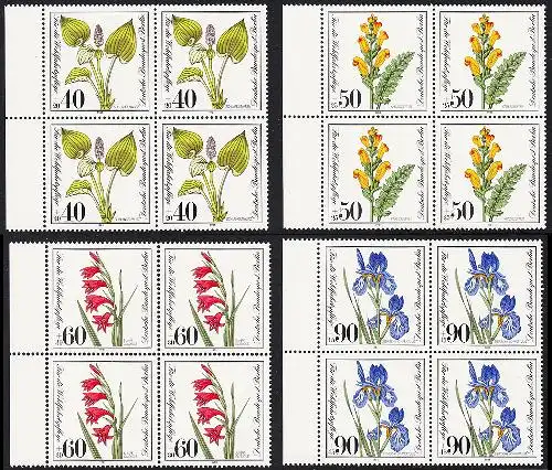 BERLIN 1981 Michel-Nummer 650-653 postfrisch SATZ(4) BLÖCKE RÄNDER links - Gefährdete Moor-, Sumpfwiesen- und Wasserpflanzen