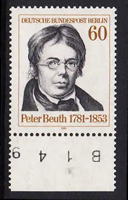 BERLIN 1981 Michel-Nummer 654 postfrisch EINZELMARKE RAND unten (BZ) - Peter Christian Wilhelm Beuth, Verwaltungsfachmann