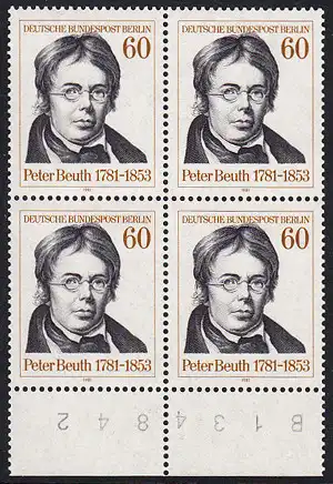 BERLIN 1981 Michel-Nummer 654 postfrisch BLOCK RÄNDER unten (a) - Peter Christian Wilhelm Beuth, Verwaltungsfachmann