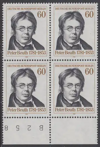 BERLIN 1981 Michel-Nummer 654 postfrisch BLOCK RÄNDER unten (b) - Peter Christian Wilhelm Beuth, Verwaltungsfachmann