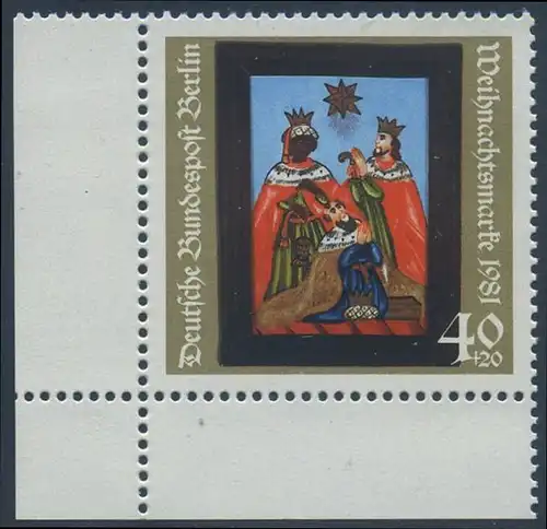 BERLIN 1981 Michel-Nummer 658 postfrisch EINZELMARKE ECKRAND unten links - Weihnachten