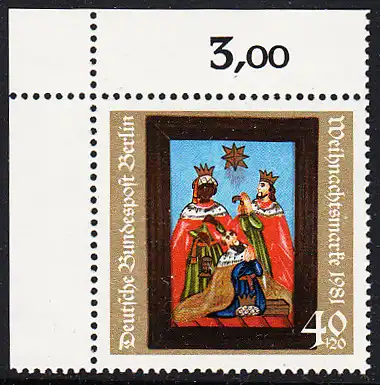 BERLIN 1981 Michel-Nummer 658 postfrisch EINZELMARKE ECKRAND oben links - Weihnachten