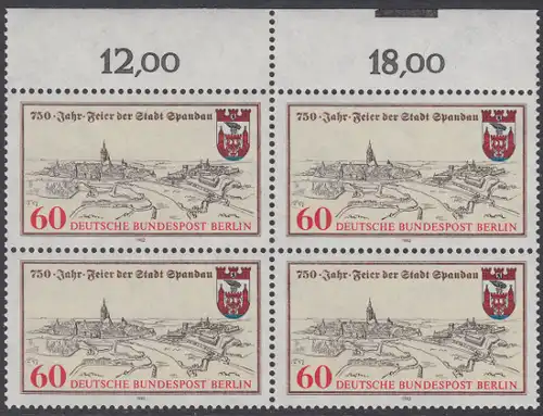 BERLIN 1982 Michel-Nummer 659 postfrisch BLOCK RÄNDER oben - 750 Jahre Stadt Spandau