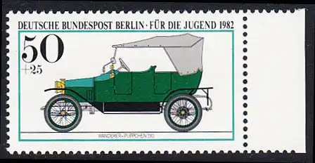 BERLIN 1982 Michel-Nummer 661 postfrisch EINZELMARKE RAND rechts - Historische Kraftfahrzeuge: Wanderer-Puppchen