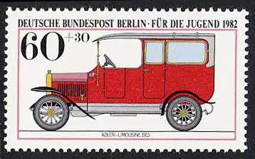 BERLIN 1982 Michel-Nummer 662 postfrisch EINZELMARKE - Historische Kraftfahrzeuge: Adler-Limousine