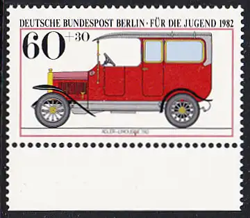 BERLIN 1982 Michel-Nummer 662 postfrisch EINZELMARKE RAND unten - Historische Kraftfahrzeuge: Adler-Limousine