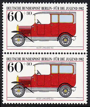 BERLIN 1982 Michel-Nummer 662 postfrisch vert.PAAR - Historische Kraftfahrzeuge: Adler-Limousine