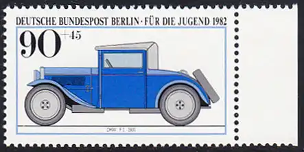BERLIN 1982 Michel-Nummer 663 postfrisch EINZELMARKE RAND rechts - Historische Kraftfahrzeuge: DKW F 1
