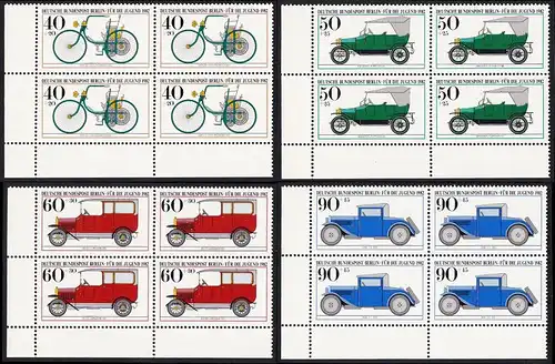 BERLIN 1982 Michel-Nummer 660-663 postfrisch SATZ(4) BLÖCKE ECKRAND unten links - Historische Kraftfahrzeuge