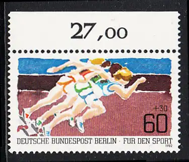 BERLIN 1982 Michel-Nummer 664 postfrisch EINZELMARKE RAND oben - Sporthilfe: Leistungssport - Kurzstreckenlauf