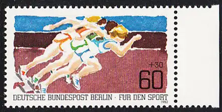 BERLIN 1982 Michel-Nummer 664 postfrisch EINZELMARKE RAND rechts - Sporthilfe: Leistungssport - Kurzstreckenlauf
