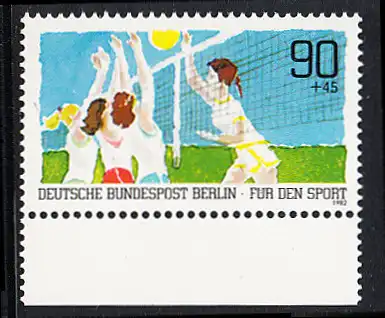 BERLIN 1982 Michel-Nummer 665 postfrisch EINZELMARKE RAND unten - Sporthilfe: Jugendsport - Volleyball