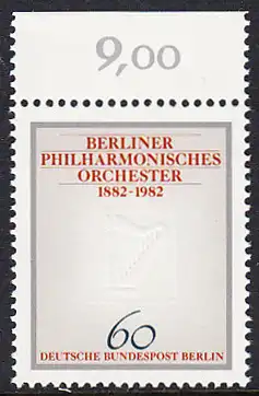 BERLIN 1982 Michel-Nummer 666 postfrisch EINZELMARKE RAND oben (a) - Berliner Philharmonisches Orchester