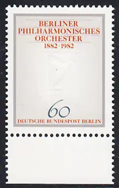 BERLIN 1982 Michel-Nummer 666 postfrisch EINZELMARKE RAND unten - Berliner Philharmonisches Orchester