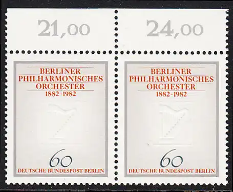 BERLIN 1982 Michel-Nummer 666 postfrisch horiz.PAAR RAND oben - Berliner Philharmonisches Orchester