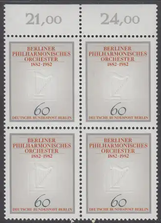 BERLIN 1982 Michel-Nummer 666 postfrisch BLOCK RÄNDER oben - Berliner Philharmonisches Orchester