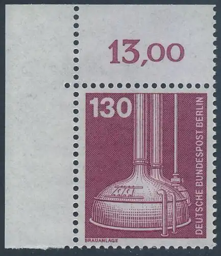BERLIN 1982 Michel-Nummer 669 postfrisch EINZELMARKE ECKRAND oben links - Industrie & Technik: Brauanlage