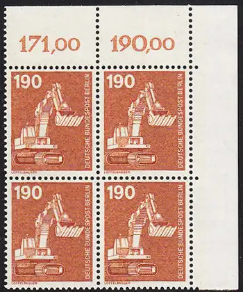 BERLIN 1982 Michel-Nummer 670 postfrisch BLOCK ECKRAND oben rechts - Industrie & Technik: Löffelbagger