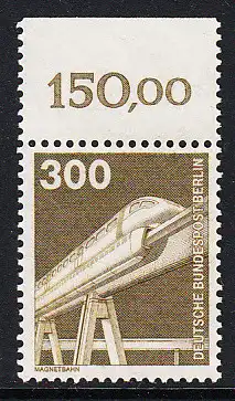 BERLIN 1982 Michel-Nummer 672 postfrisch EINZELMARKE RAND oben - Industrie & Technik: Magnetbahn