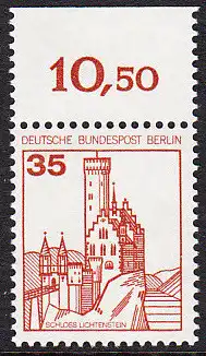 BERLIN 1982 Michel-Nummer 673 postfrisch EINZELMARKE RAND oben (a) - Burgen & Schlösser: Schloss Lichtenstein