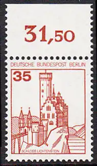 BERLIN 1982 Michel-Nummer 673 postfrisch EINZELMARKE RAND oben (d) - Burgen & Schlösser: Schloss Lichtenstein