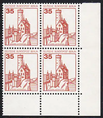 BERLIN 1982 Michel-Nummer 673 postfrisch BLOCK ECKRAND unten rechts - Burgen & Schlösser: Schloss Lichtenstein