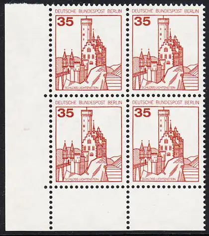 BERLIN 1982 Michel-Nummer 673 postfrisch BLOCK ECKRAND unten links - Burgen & Schlösser: Schloss Lichtenstein