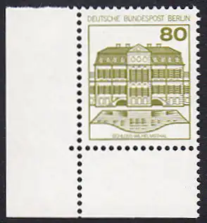BERLIN 1982 Michel-Nummer 674 postfrisch EINZELMARKE ECKRAND unten links - Burgen & Schlösser: Schloss Wilhelmsthal