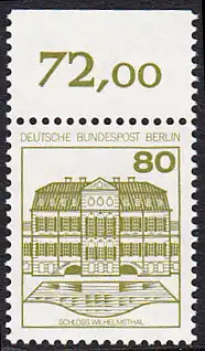 BERLIN 1982 Michel-Nummer 674 postfrisch EINZELMARKE RAND oben (b) - Burgen & Schlösser: Schloss Wilhelmsthal