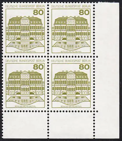 BERLIN 1982 Michel-Nummer 674 postfrisch BLOCK ECKRAND unten rechts - Burgen & Schlösser: Schloss Wilhelmsthal