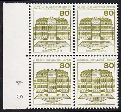 BERLIN 1982 Michel-Nummer 674 postfrisch BLOCK RÄNDER links (BZ) - Burgen & Schlösser: Schloss Wilhelmsthal