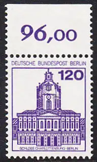 BERLIN 1982 Michel-Nummer 675 postfrisch EINZELMARKE RAND oben (d) - Burgen & Schlösser: Schloss Charlottenburg