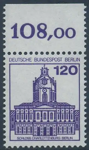 BERLIN 1982 Michel-Nummer 675 postfrisch EINZELMARKE RAND oben (e) - Burgen & Schlösser: Schloss Charlottenburg