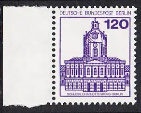BERLIN 1982 Michel-Nummer 675 postfrisch EINZELMARKE RAND links - Burgen & Schlösser: Schloss Charlottenburg