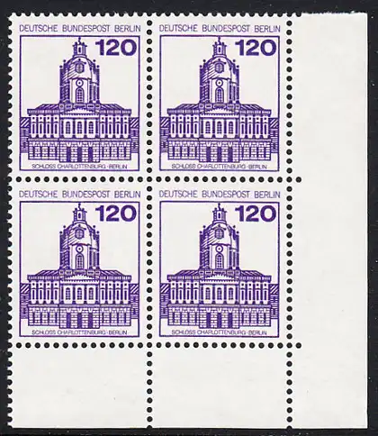 BERLIN 1982 Michel-Nummer 675 postfrisch BLOCK ECKRAND unten rechts - Burgen & Schlösser: Schloss Charlottenburg
