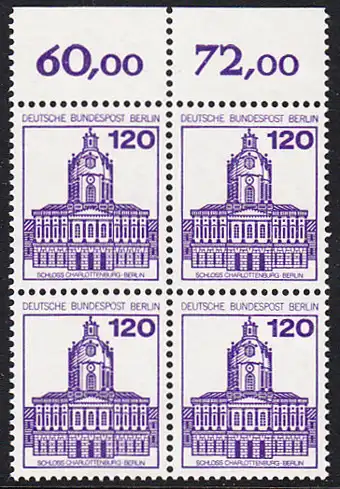 BERLIN 1982 Michel-Nummer 675 postfrisch BLOCK RÄNDER oben (a) - Burgen & Schlösser: Schloss Charlottenburg