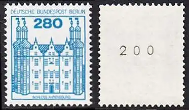 BERLIN 1982 Michel-Nummer 676 postfrisch EINZELMARKE m/ rücks.Rollennummer 200  - Burgen & Schlösser: Schloss Ahrensburg