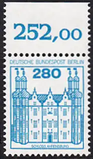 BERLIN 1982 Michel-Nummer 676 postfrisch EINZELMARKE RAND oben - Burgen & Schlösser: Schloss Ahrensburg