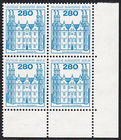 BERLIN 1982 Michel-Nummer 676 postfrisch BLOCK ECKRAND unten rechts  - Burgen & Schlösser: Schloss Ahrensburg