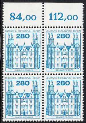 BERLIN 1982 Michel-Nummer 676 postfrisch BLOCK RÄNDER oben (a)  - Burgen & Schlösser: Schloss Ahrensburg