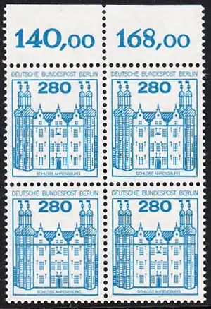 BERLIN 1982 Michel-Nummer 676 postfrisch BLOCK RÄNDER oben (b)  - Burgen & Schlösser: Schloss Ahrensburg