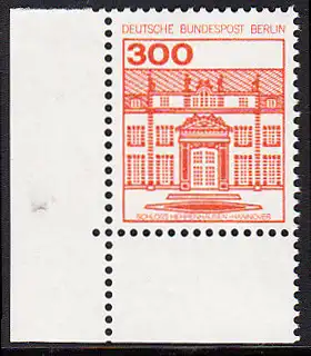 BERLIN 1982 Michel-Nummer 677 postfrisch EINZELMARKE ECKRAND unten links - Burgen & Schlösser: Schloss Herrenhausen