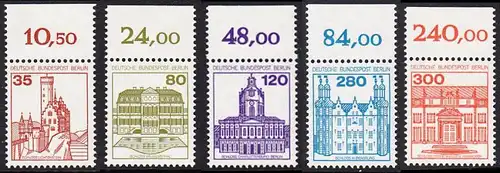 BERLIN 1982 Michel-Nummer 673-677 postfrisch SATZ(5) EINZELMARKEN RÄNDER oben (b) - Burgen & Schlösser