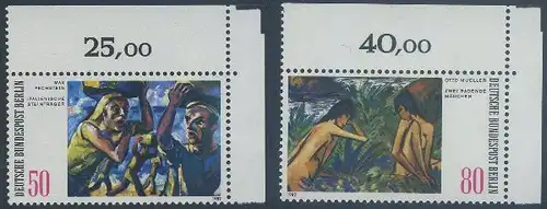 BERLIN 1982 Michel-Nummer 678-679 postfrisch SATZ(2) EINZELMARKEN ECKRÄNDER oben rechts - Moderne Gemälde aus Berliner Sammlungen