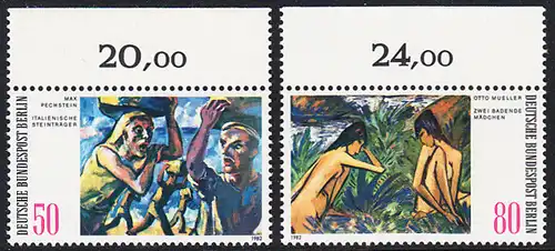 BERLIN 1982 Michel-Nummer 678-679 postfrisch SATZ(2) EINZELMARKEN RÄNDER oben (b) - Moderne Gemälde aus Berliner Sammlungen