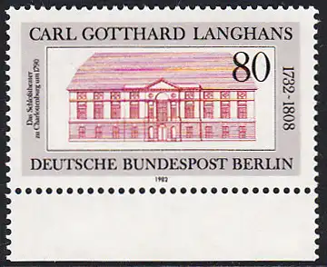 BERLIN 1982 Michel-Nummer 684 postfrisch EINZELMARKE RAND unten - Carl Gotthard Langhans, Baumeister