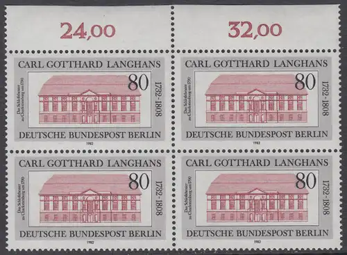 BERLIN 1982 Michel-Nummer 684 postfrisch BLOCK RÄNDER oben - Carl Gotthard Langhans, Baumeister