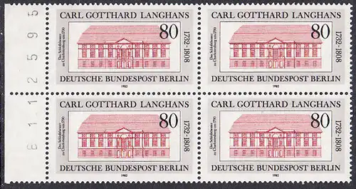 BERLIN 1982 Michel-Nummer 684 postfrisch BLOCK RÄNDER links (BZ) - Carl Gotthard Langhans, Baumeister